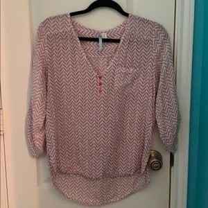 Womens blue&red patterned quarter button up blouse